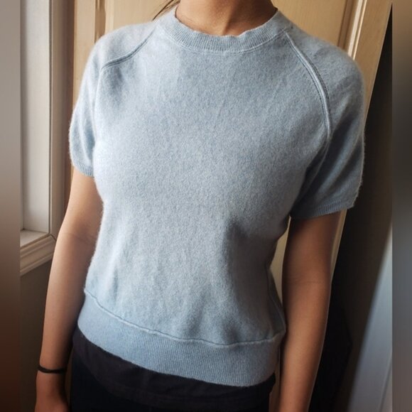 One girl 100  ashmere sweater Blue ba k half zipper - Picture 1 of 8